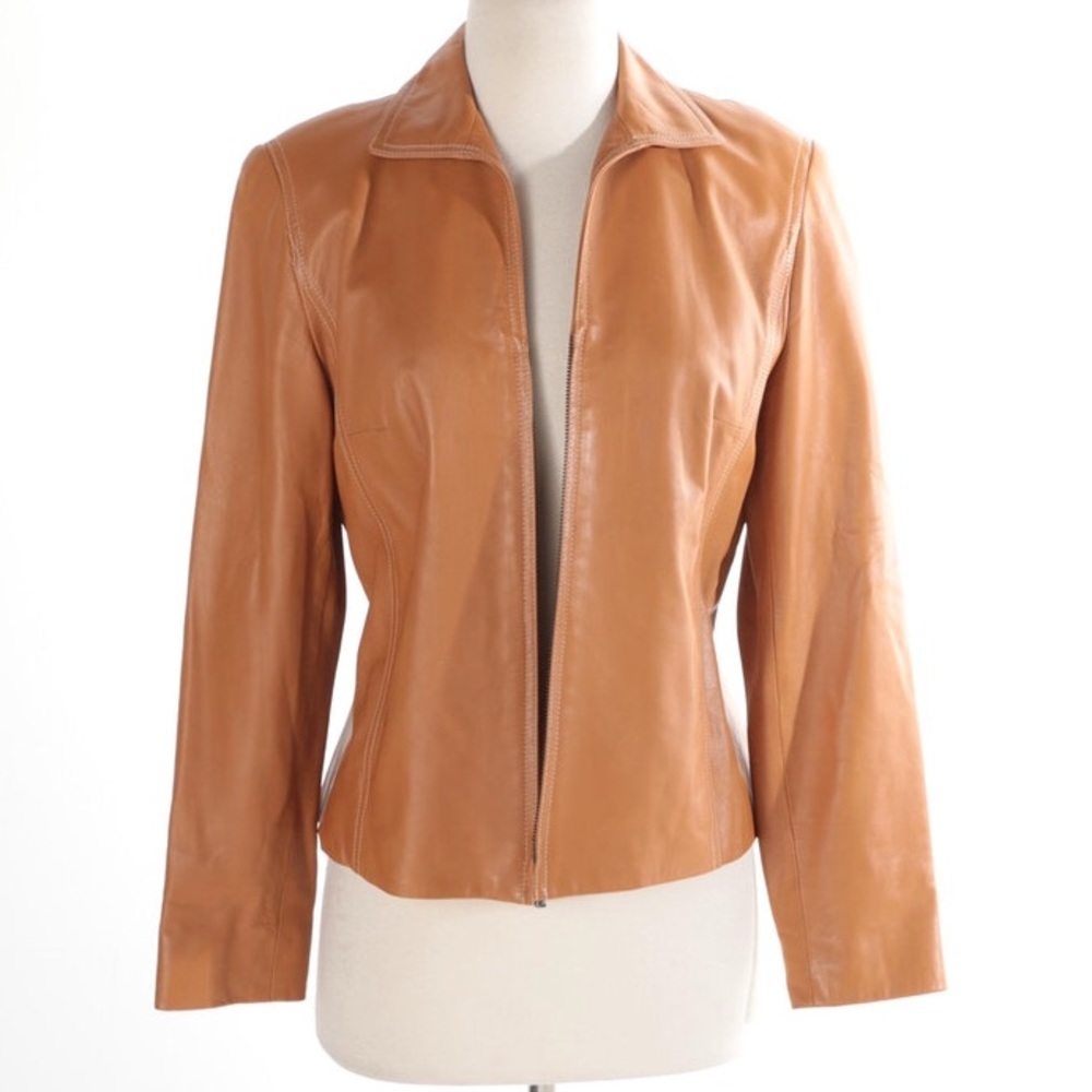Worth Camel Leather Zip Jacket
